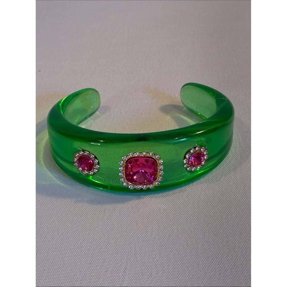 Watermelon acrylic chunky summer cocktail cuff bracelet pink acrylic rhinestone